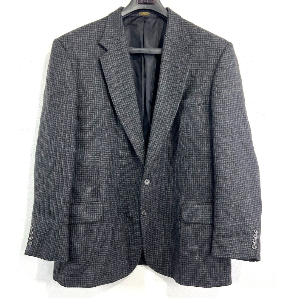 VTG Oscar De La Renta 48L Gray 100% Wool Tweed 2Btn Blazer Jacket Sport Coat